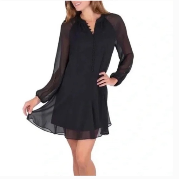 Joie Limited Edition Balloon Sheer Sleeve Dress Womens Small Black Flowy Chiffon - Picture 1 of 8
